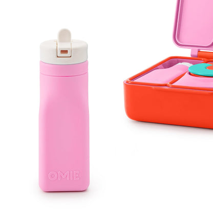 OmieBox Botella de Silicona con Popote para Niños - Rosa