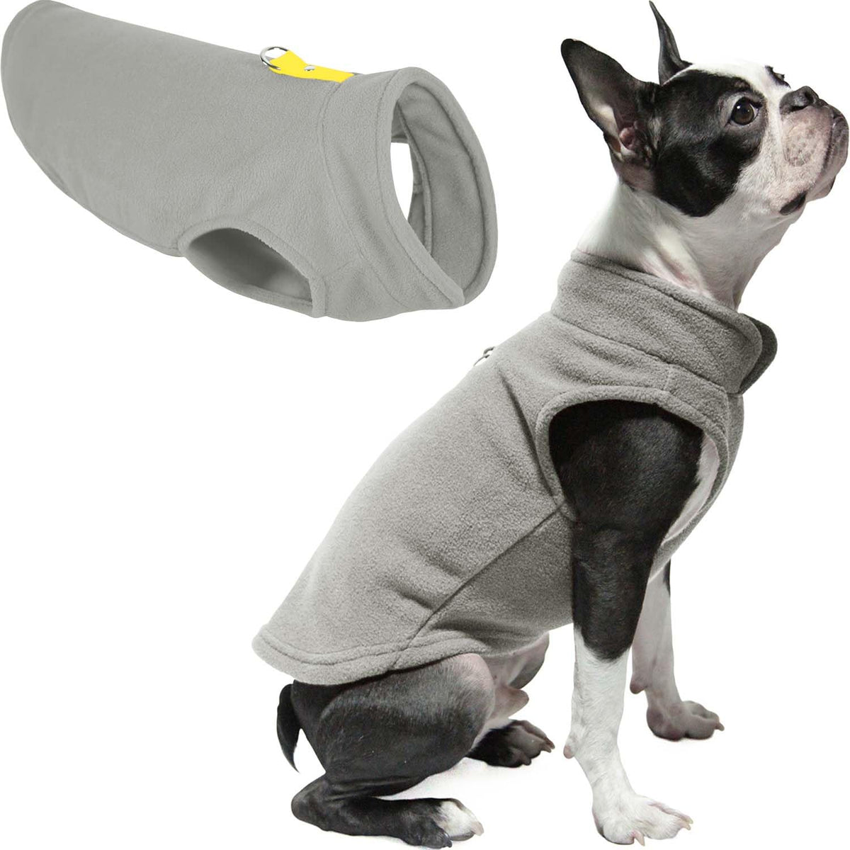 Gooby Chaleco de Forro Polar para Perro con Correa Integrada - Large chest (~18.75") - Gris- amarillo