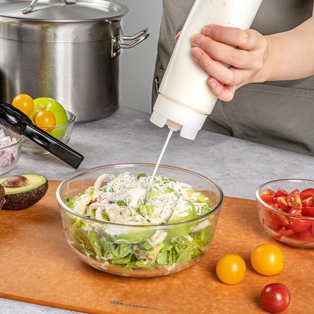 Restaurantware First In First Out Botella Exprimidora | 16 oz, 6 tapas recargables, punta dispensadora de precisión, flexible de plástico, para condimentos
