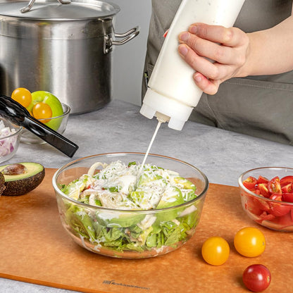 Restaurantware First In First Out Botella Exprimidora | 16 oz, 6 tapas recargables, punta dispensadora de precisión, flexible de plástico, para condimentos