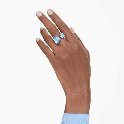 Swarovski Anillo Abierto Millenia Octogonal Azul Baño Rodio