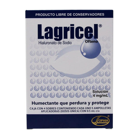 Lagricel Solución, Ofteno, 20 Dosis, 4mg, Pack of 1 | Hialuronato de sodio, libre de conservadores, dosis individuales, ojos sensibles