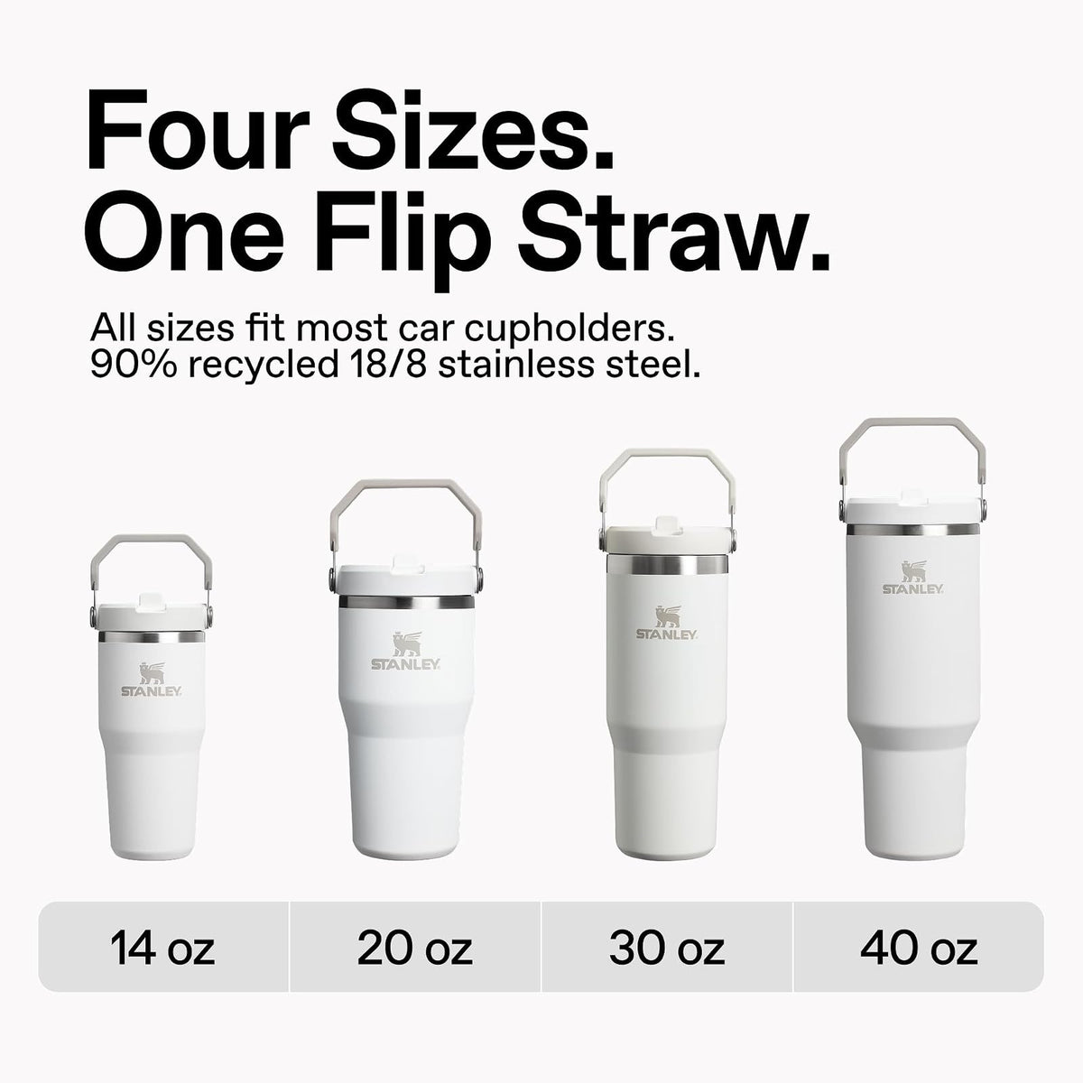 STANLEY IceFlow 2.0 - Vaso con popote abatible con asa de 14 onzas, tapa giratoria y popote abatible, botella de agua a prueba de fugas, acero inoxidable aislado, sin BPA, cuarzo rosa