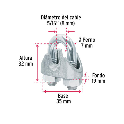 Fiero NUDO-5/16G, Bolsa con 25 nudos (perros) de hierro para cable de 5/16"