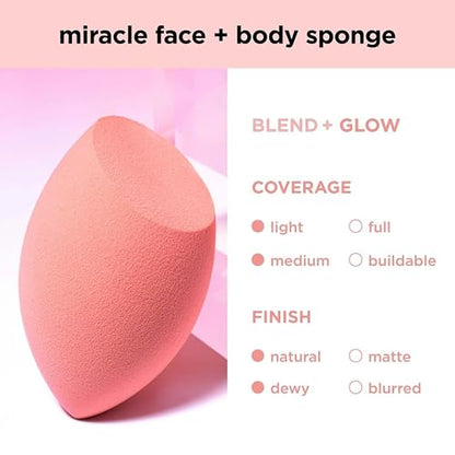 Real Techniques, Miracle Face + Body Sponge, Esponja Facial y Corporal, Tecnología de Espuma Suave y Flexible