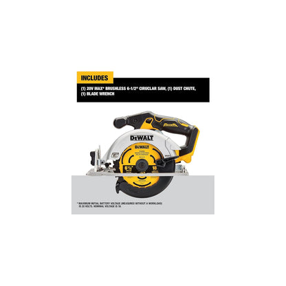 DEWALT 20V Max* 6-1/2 In. Sierra Circular Inalámbrica Sin Escobillas, Solo Herramienta (Dcs565B)