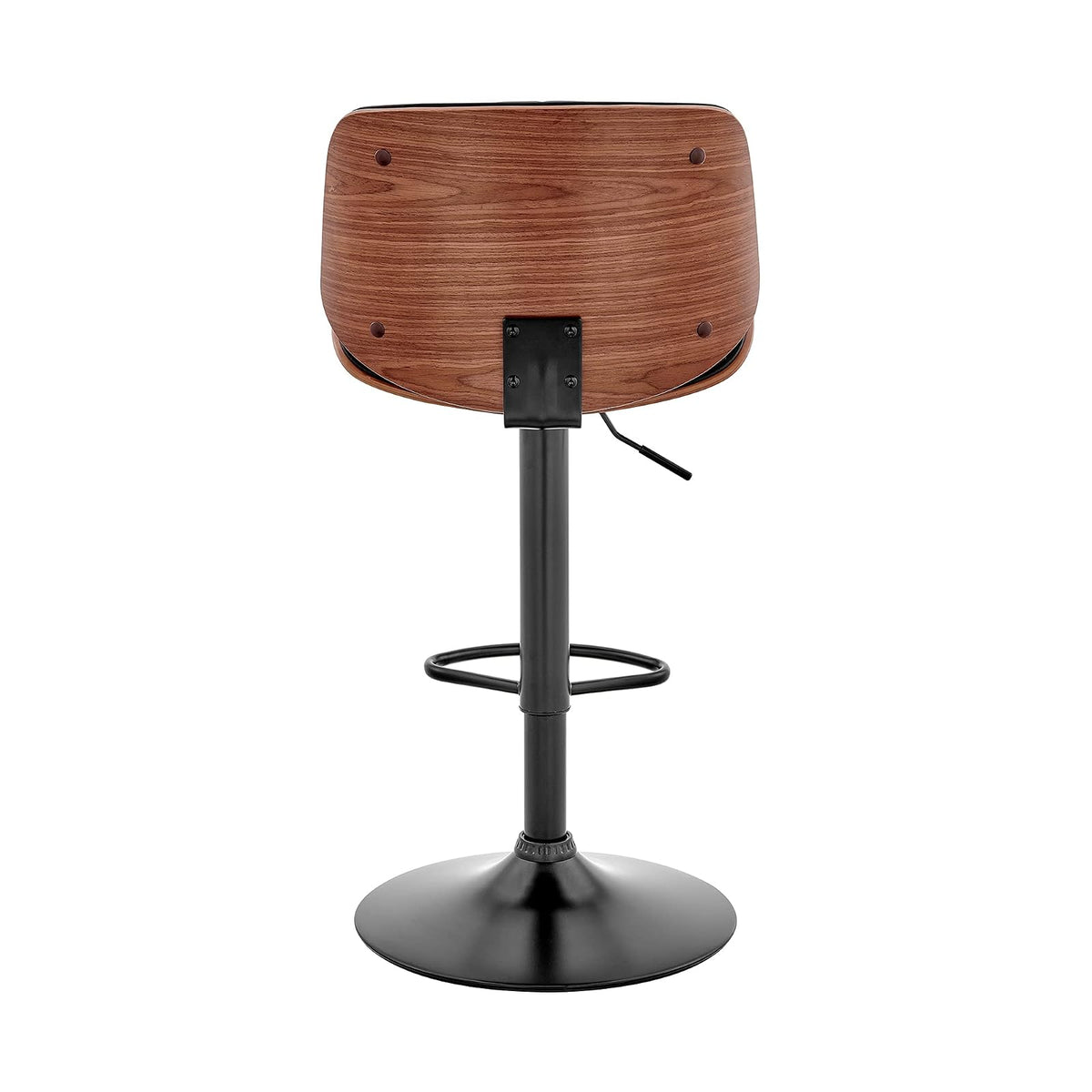 Armen Living Brock - Taburete de Bar Ajustable de Piel sintética y Madera de Nogal con Base Negra