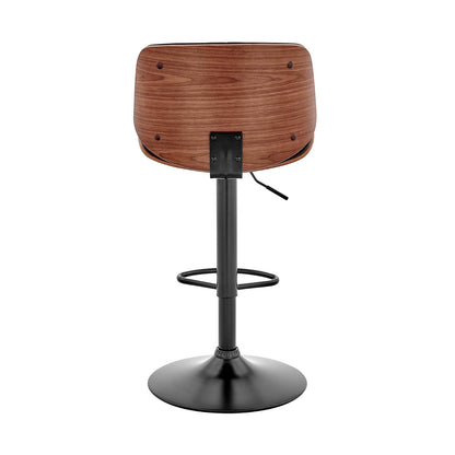 Armen Living Brock - Taburete de Bar Ajustable de Piel sintética y Madera de Nogal con Base Negra