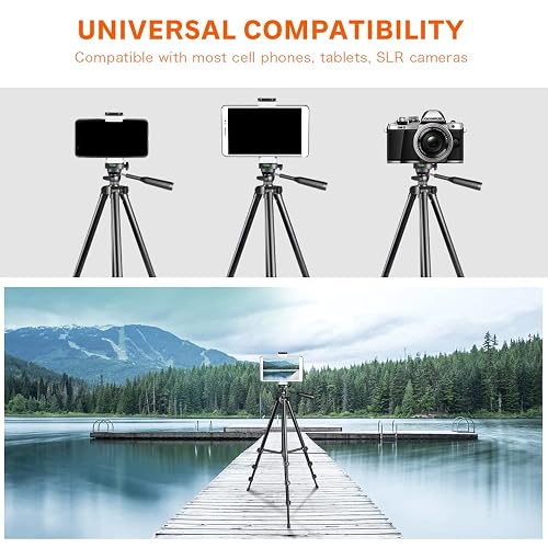 UBeesize - Trípode de Aluminio Ligero Extensible de 50 Pulgadas con Soporte Universal para teléfono Celular/Tablet, Obturador Remoto, Compatible con Smartphones, tabletas y cámaras.