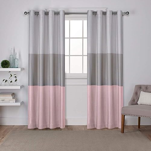 Exclusive Home Cortinas Chateau de Rayas Seda sintética Ojal en la Parte Superior Cortina de Ventana Panel par, Blush, 1.37 m x 2.13 m, 1, 2