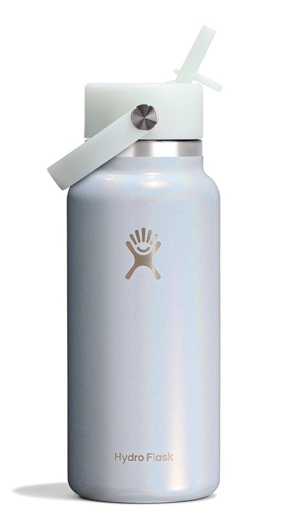 HYDRO FLASK - Botella de agua aislada de acero inoxidable – Tapa de paja flexible de boca ancha, no derrama, a prueba de fugas y recargable en color azul brillante de 32 onzas