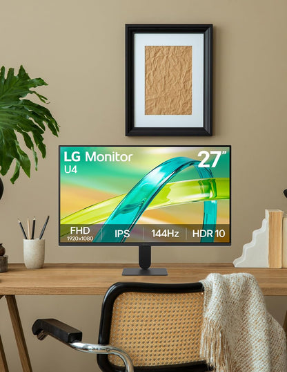 LG Monitor Gamer 27U411B-B, 27" Panel IPS y resolución Full HD (1920x1080), 144Hz, FreeSync, Contrast Ratio 1050:1, 1ms MBR