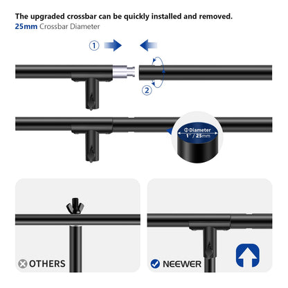 NEEWER Kit Soporte Fondo en Forma de T, Soporte de Trípode Ajustable de 8.5ft/2.6m de Alto y Barras Transversales de 5ft/1.5m de Ancho con 6 Abrazaderas de Resortey 1 Bolsa de Transporte