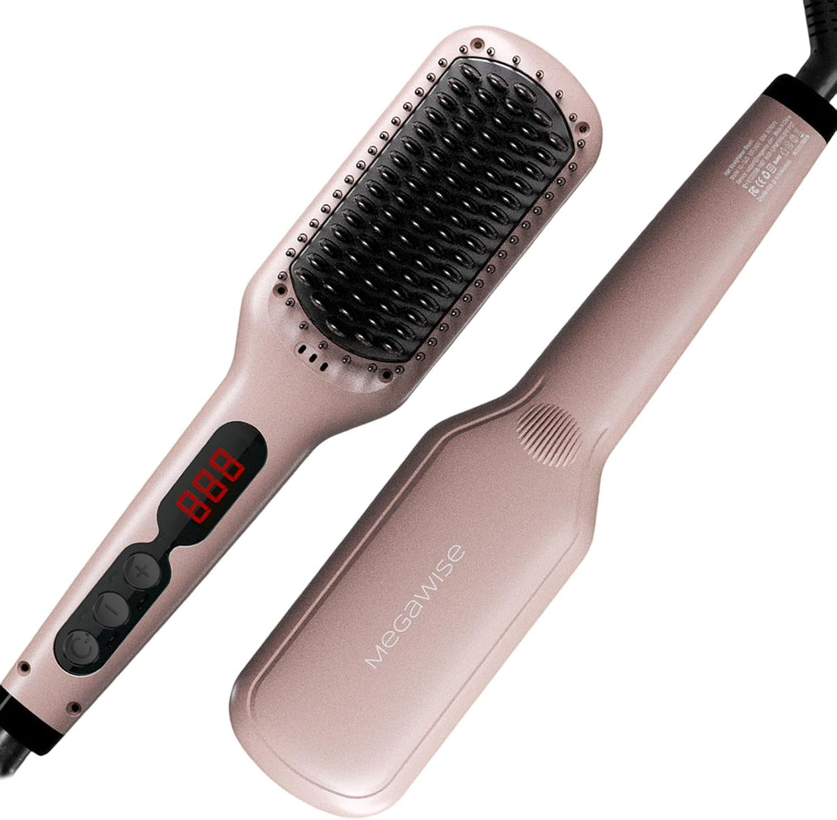 MEGAWISE Cepillo Alisador de Cerámica Iónica Oro Rosa para Uso en Casa | temperatura ajustable, bloqueo de controles, apagado en 60 min, 52 W, 100–240 V, cable giratorio de 360°, oro rosa