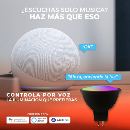 Tecnolite Connect - Foco MR16 Inteligente, Luz RGB + Blanca, Atenuable, Compatible con Alexa, Google Assistant, Atajos de Siri y App móvil, Iluminación Interior