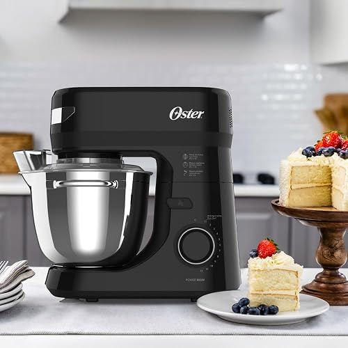 Oster Batidora Planetaria 850 W con 12 Velocidades y Tazón de 4 L | Mezclas homogéneas con cuchilla Quad de acero inoxidable, incluye 4 accesorios, negro, FPSTSMPL2B