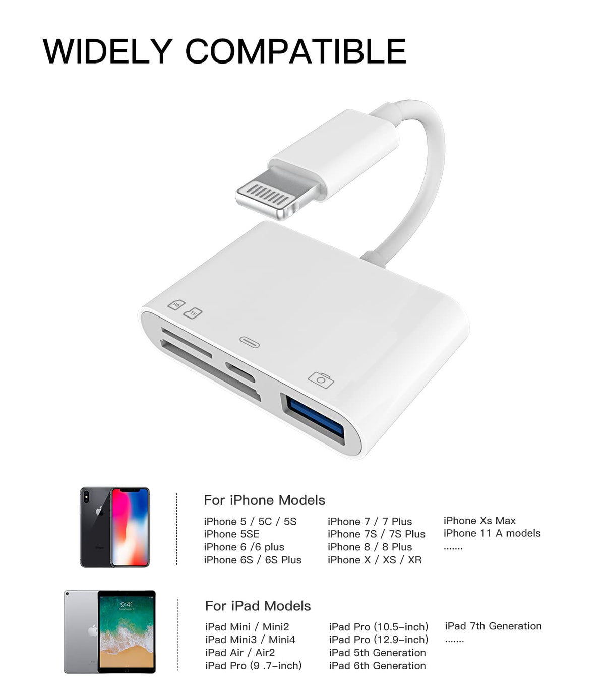 zoyuzan Lector de Tarjetas SD de Memoria para cámara Compatible con iPhone, Compatible con Lightning Macho a USB Hembra OTG Adaptador Micro TF Cargador Divisor de Carga de alimentación