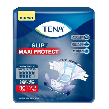 TENA Slip Maxi Protect; Protector Anatómico para Incontinencia, Talla Grande; TENA; 10 Piezas + TENA Slip Maxi Protect; Protector Anatómico para Incontinencia, Talla CH/M; TENA; 10 Piezas