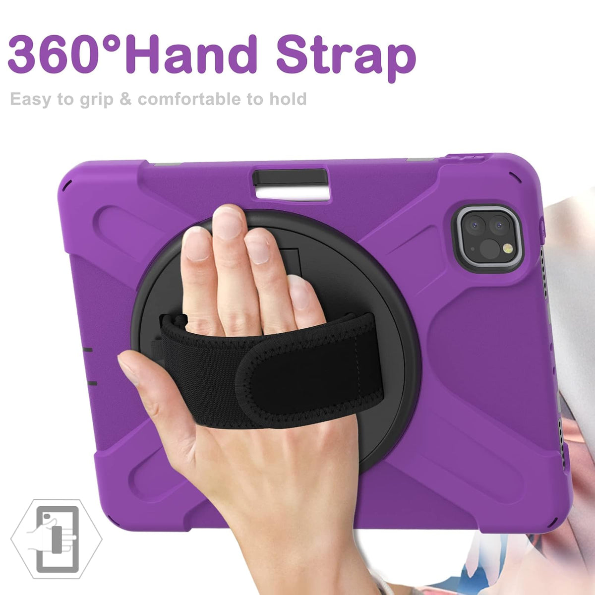 ORIbox Corsair Case for iPad Air (5th/4th) Case & iPad Pro 11-in.(4th/3th/2rd/1st) Case, Heavy Duty Rugged Protective, 3 in 1 Shockproof Bumper with 360degree Kickstand/Hand Strap, Corsair Purple