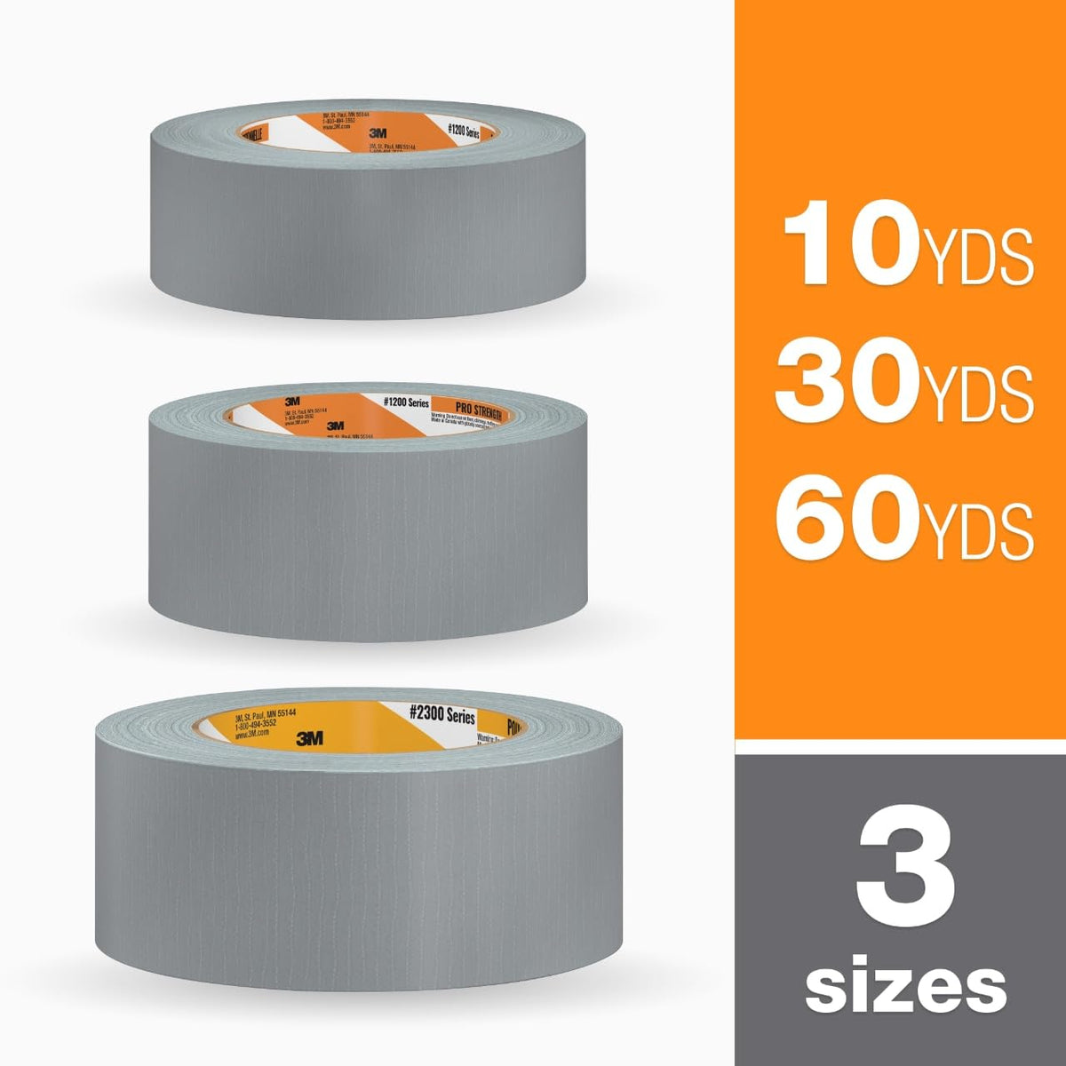 Cinta adhesiva 3M Pro Strength de 1.9 pulgadas x 60 yardas, cinta multiusos de grado profesional, potente calcomanía, unión duradera, ideal para uso industrial y HVAC, excelente resistencia para mayor