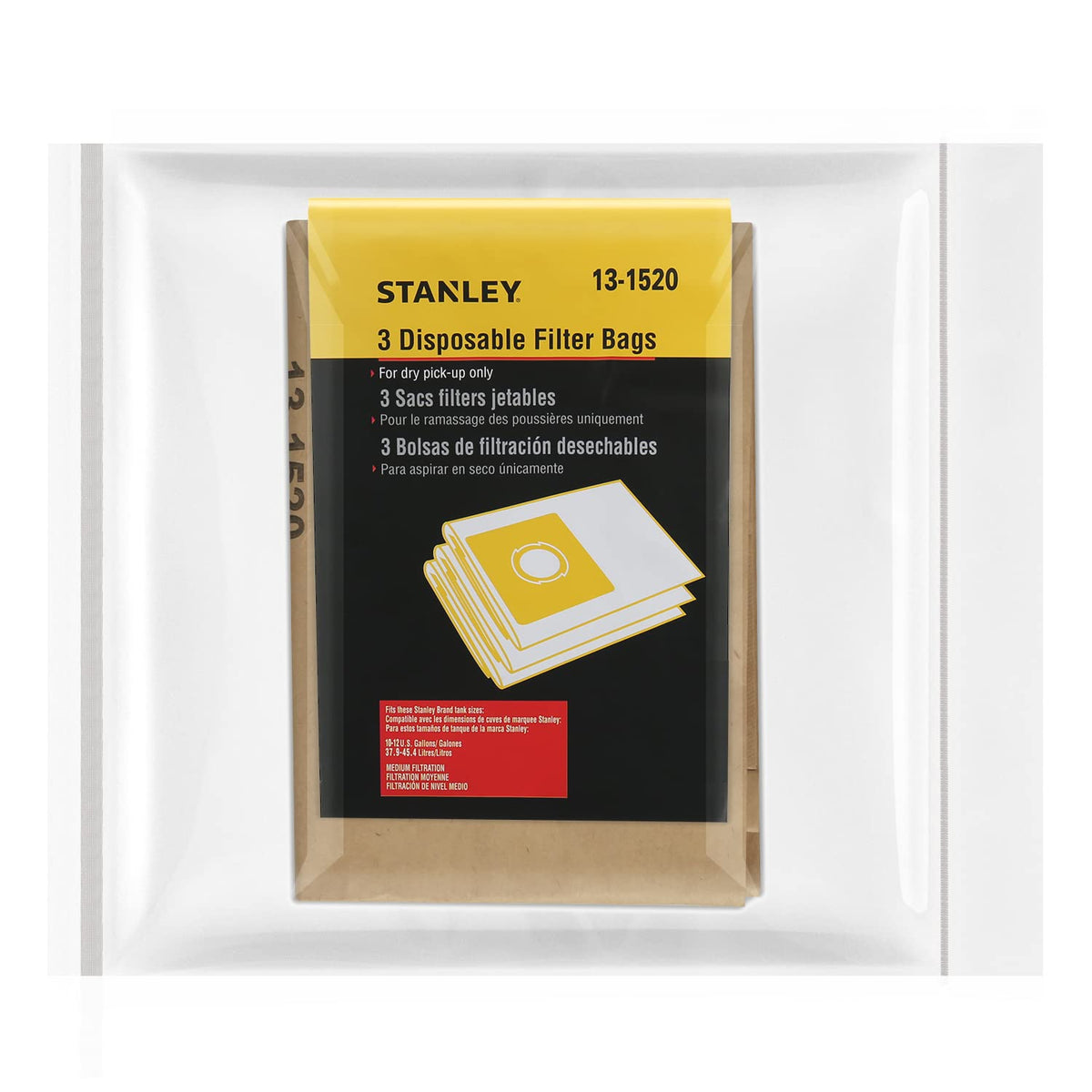 Stanley 13-1520 - Bolsa de filtro desechable para aspiradoras húmedas o secas de 10 galones, paquete de 3