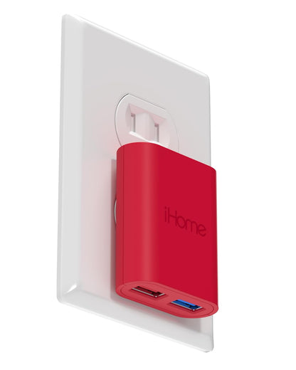 iHome Cargador de Pared USB de 2 Puertos AC Pro - Red - Carga rápida de 2 puertos