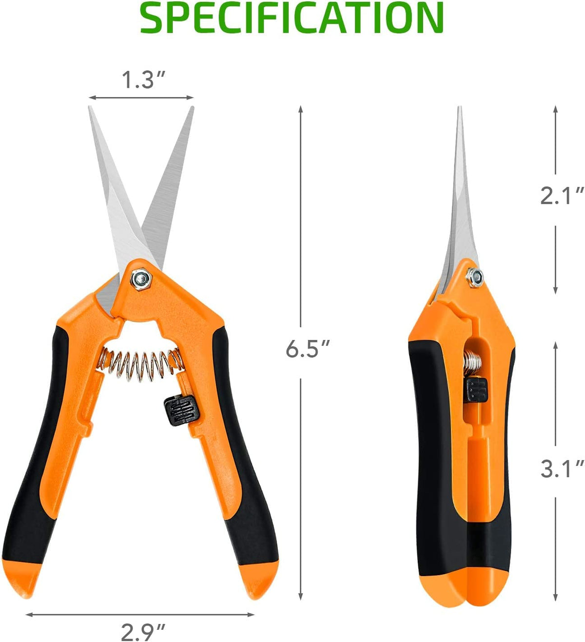 iPower Tijeras de jardinería de 6.5 pulgadas con cuchillas rectas de acero inoxidable, color naranja, 1 paquete