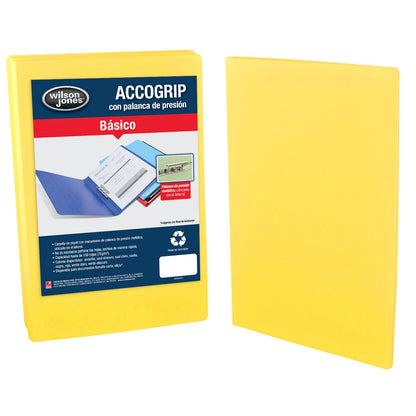 Wilson Jones / Carpeta con Mecanismo de Palanca Accopress&Accogrip Folder. Oficio p/ 150 Hojas. Amarillo 48 pzas. P0974