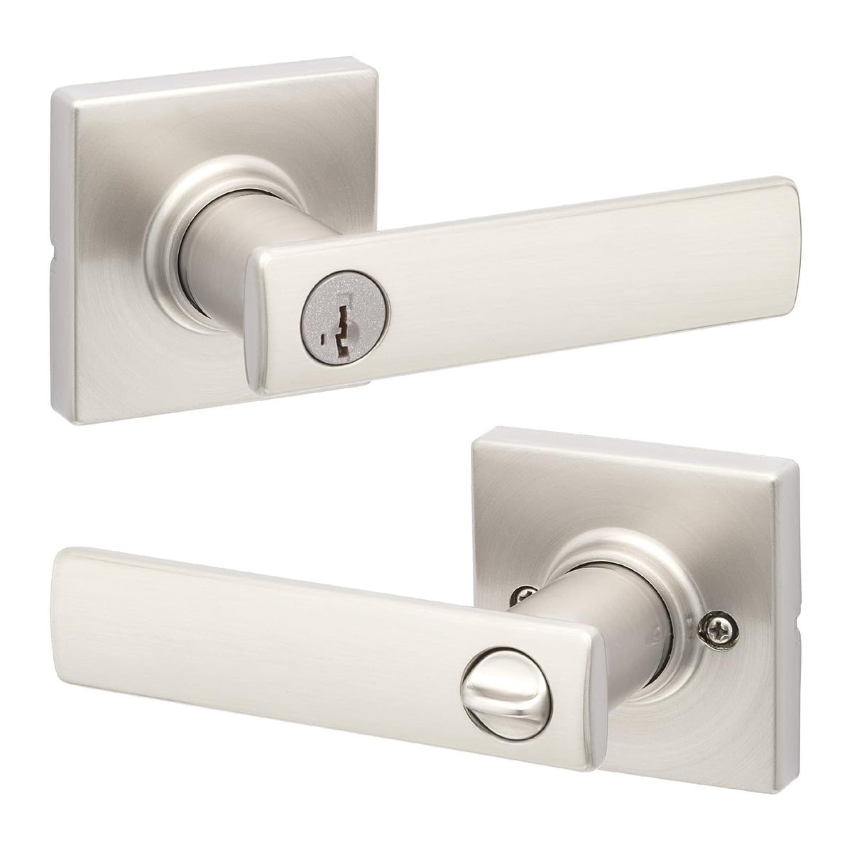 Kwikset Breton Manija para Puerta Reversible con Cerradura - Níquel Satinado - 1 paquete - Entrada con llave