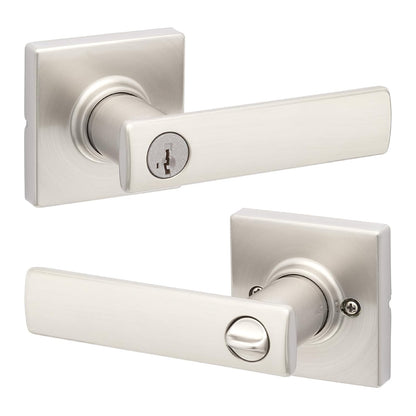 Kwikset Breton Manija para Puerta Reversible con Cerradura - Níquel Satinado - 1 paquete - Entrada con llave