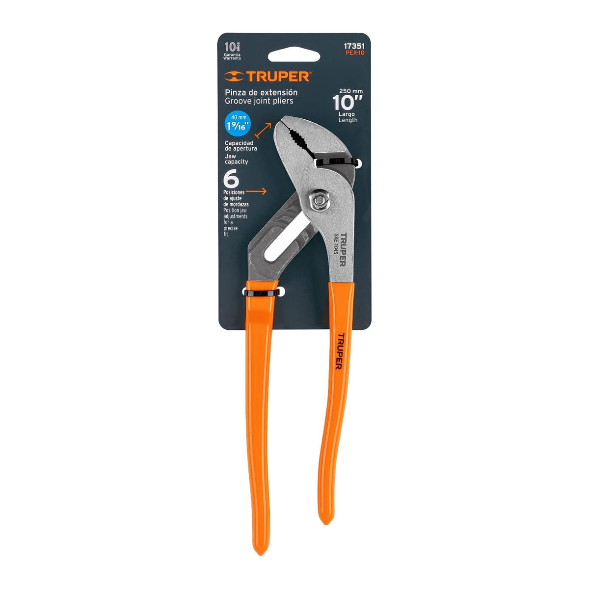 Truper PEX-10, Pinza de extensión 10", mango de vinil