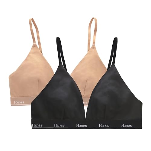 Hanes Originals - Bralette Triangular de algodón elástico Que Absorbe la Humedad, Paquete de 2 Sujetador para Mujer