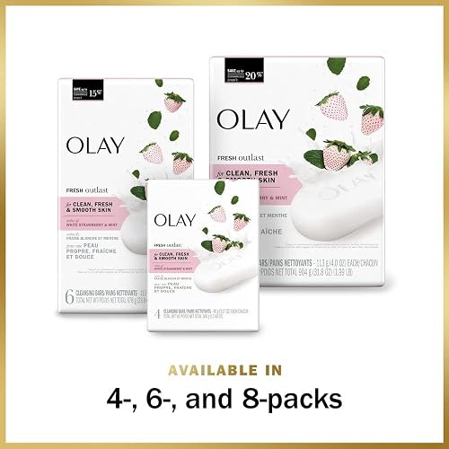 Olay Notes Barra de Belleza White Strawberry & Mint, con Vitamina B3, Sensación Refrescante, 3.17 oz, Paquete de 4