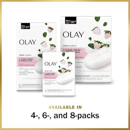 Olay Notes Barra de Belleza White Strawberry & Mint, con Vitamina B3, Sensación Refrescante, 3.17 oz, Paquete de 4