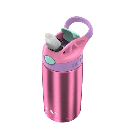 Contigo Botella de Agua para Niños Acero Inoxidable 285 ML Azalea con Popote Aubrey Antiderrames Duradero y Resistente