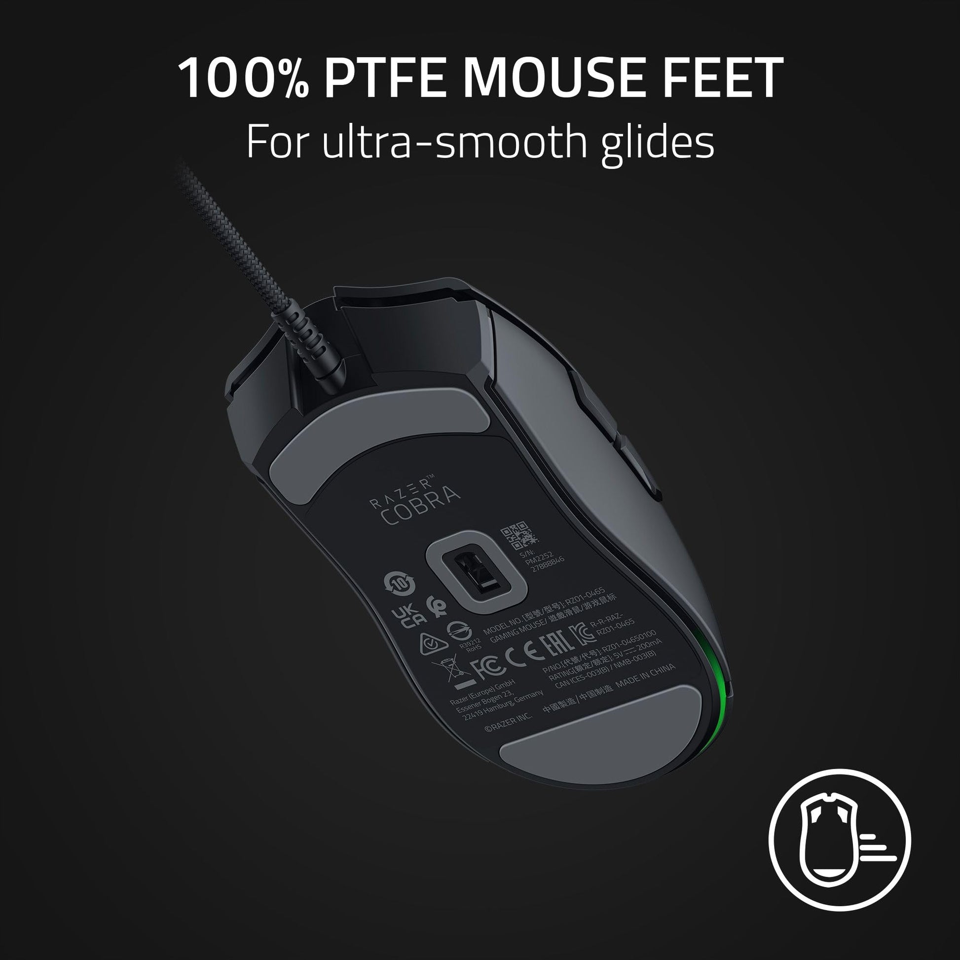 Razer Cobra Mouse para Juegos con Cable: Peso 58g - Interruptores Ópticos Gen-3 - Iluminación Chroma RGB con Luz Inferior - Sensor Óptico Preciso De 8500 dpi - Pies De Ratón 100% PTFE - Negro