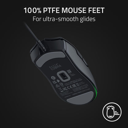 Razer Cobra Mouse para Juegos con Cable: Peso 58g - Interruptores Ópticos Gen-3 - Iluminación Chroma RGB con Luz Inferior - Sensor Óptico Preciso De 8500 dpi - Pies De Ratón 100% PTFE - Negro