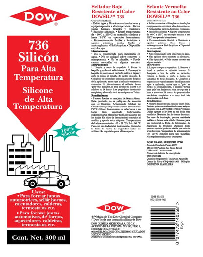 Dowsil 736 - Sellador De Silicona Alta Temperatura de Uso General - Rojo, Cartucho de 300 ml