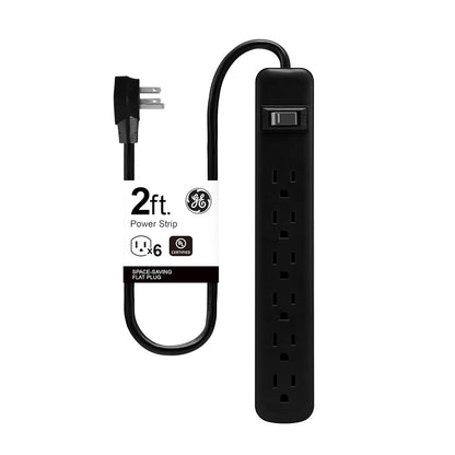 GE Multicontacto con Cable de Extensión y Apagador de Circuito - Negro - 2 feet - Pack of 1 - Regleta de alimentación