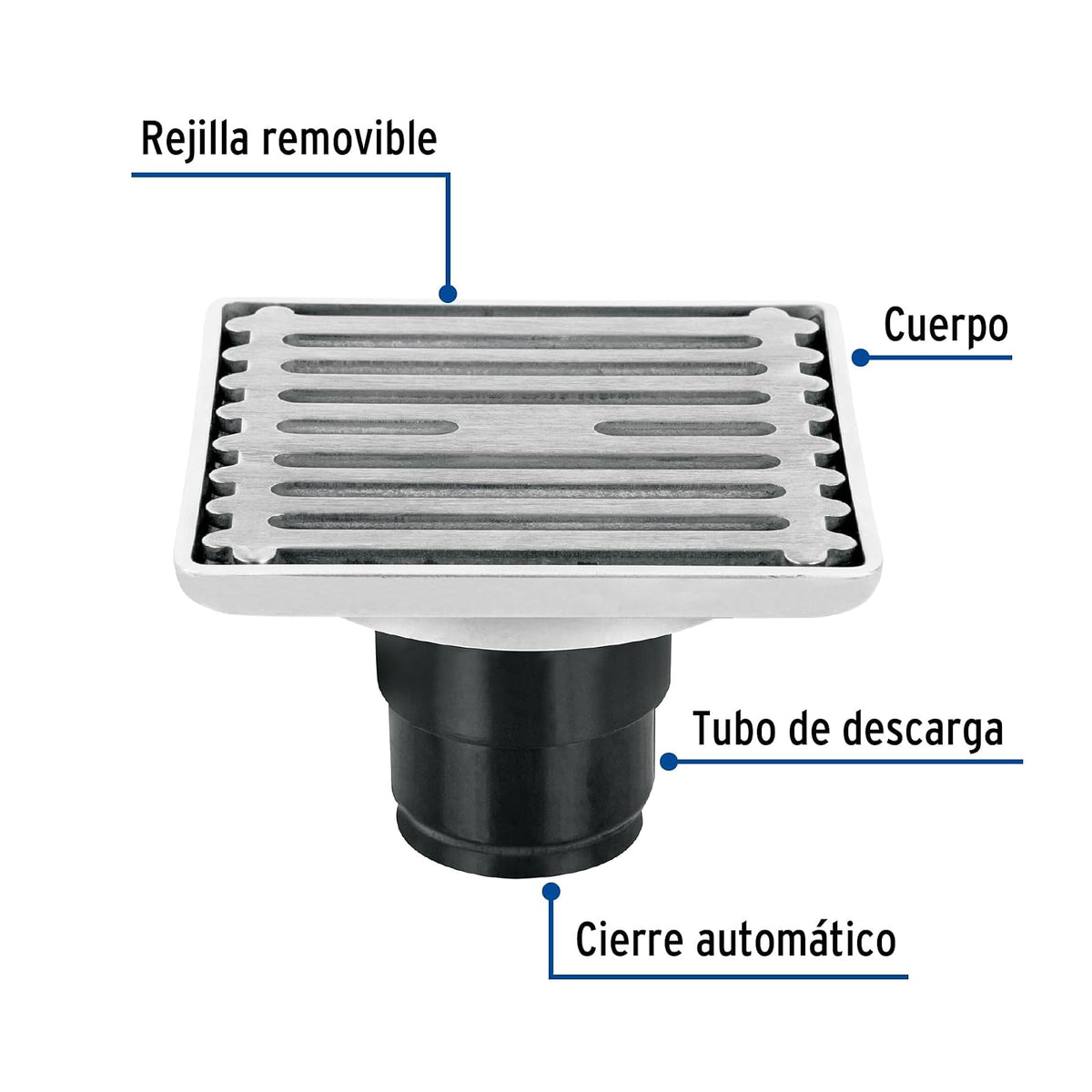 Foset Aqua RS-701, Resumidero cuadrado de acero inoxidable, 4" x 4"