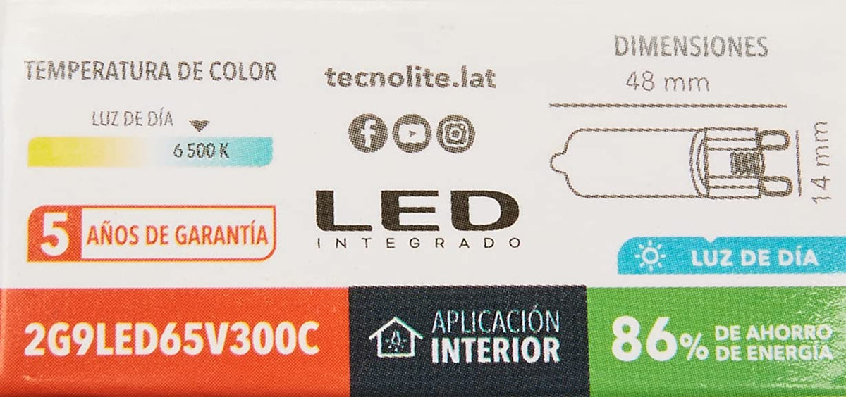 Tecnolite Foco ampolleta LED Luz de dia 2w G9 2G9LED65V300C