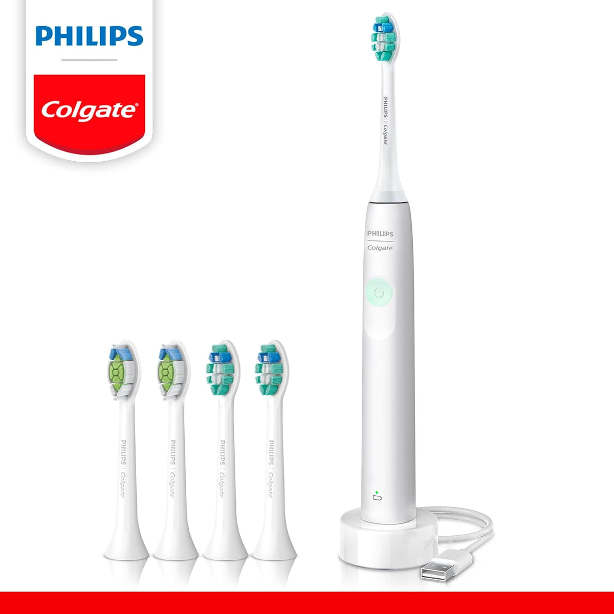 Philips Colgate Cepillo Dental Eléctrico SonicPro 10 con 4 Repuestos | Remueve 200% Más Placa, 31.000 Movimientos por Minuto, Cuidado Suave y Efectivo, 1 Modo de Cepillado: Clean