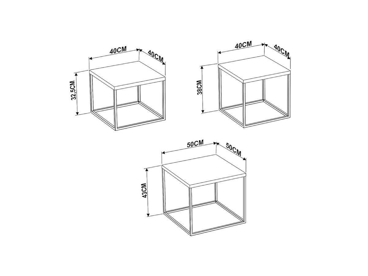 TUGOW Alterego Set de 3 Mesas de Centro Fabián de Distintos Tamaños Color Blanco y Madera con Tapa de Madera Industrial y Estructura de Acero