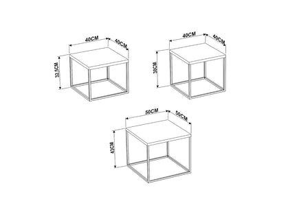 TUGOW Alterego Set de 3 Mesas de Centro Fabián de Distintos Tamaños Color Blanco y Madera con Tapa de Madera Industrial y Estructura de Acero