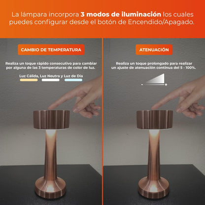 Tecnolite - Lámpara de Mesa LED 3 W Portátil, Recargable, Luz Blanca Ajustable y Atenuable Táctil, Lámpara Interior para Restaurante