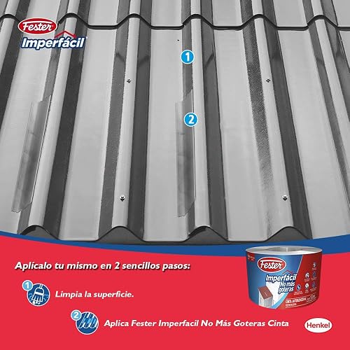 Fester Imperfácil Cinta Impermeable Para Tapar Goteras, Ideal para Techos de Concreto, Tejas, Domos, Láminas de Fibrocemento, Entre Otros, Fácil de Aplicar, Blister de 10 Metro