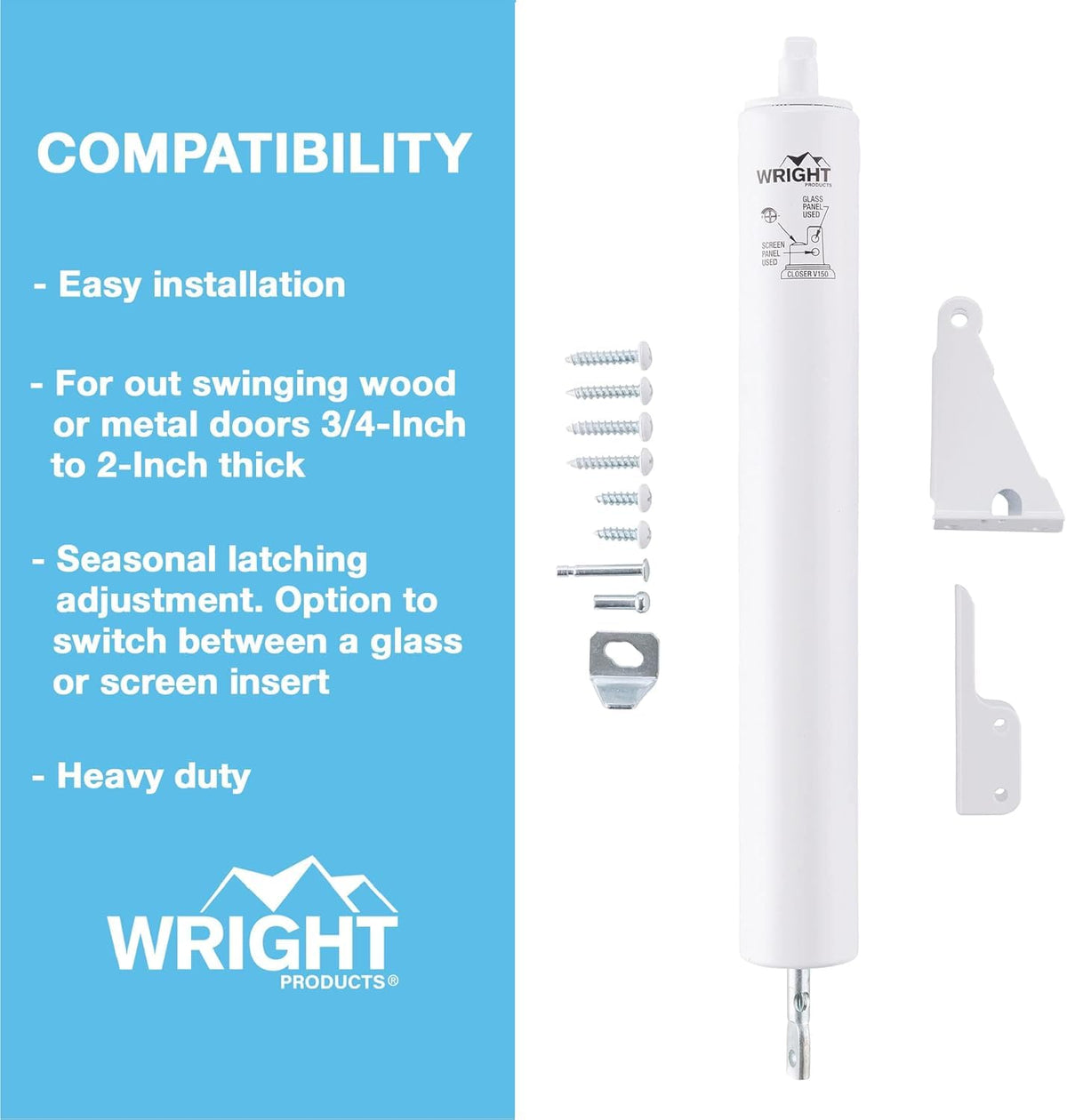 Wright Products Cierrapuertas Neumáticas de Alta Resistencia | Transición, Blanco, Ajustable, Cierre Silencioso, Función de Sujeción Abierta