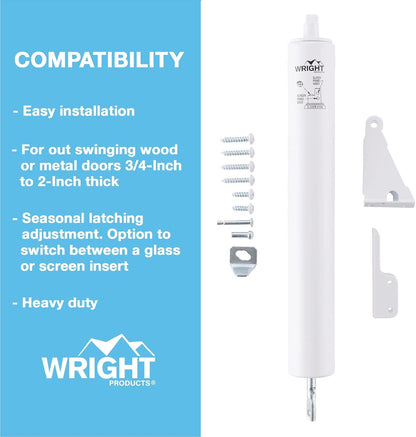 Wright Products Cierrapuertas Neumáticas de Alta Resistencia | Transición, Blanco, Ajustable, Cierre Silencioso, Función de Sujeción Abierta