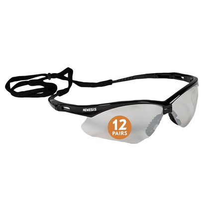 Jackson Safety Nemesis V30 Lentes de Seguridad, Paquete de 12 Pares - Marco Negro con Lente Interior - Exterior - anteojos