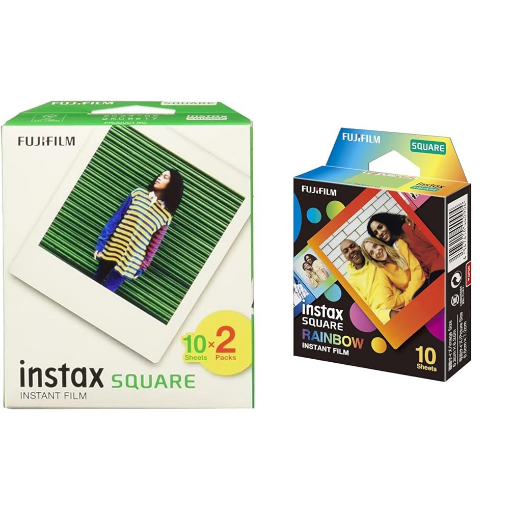 instax Fujifilm Película Square, Paquete de 2 + Película Fujifilm Square Rainbow